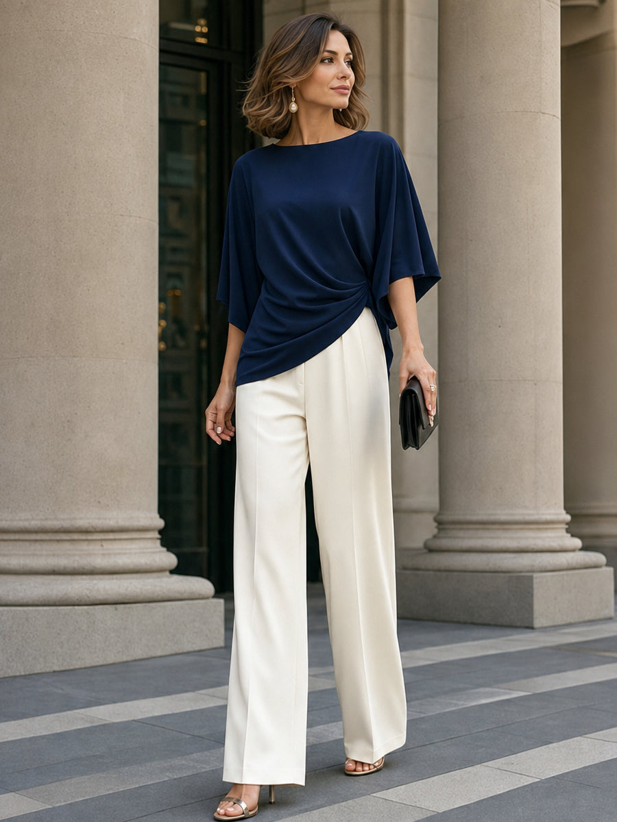 Genevieve™ Cape-Sleeve Draped Waist Two-Piece