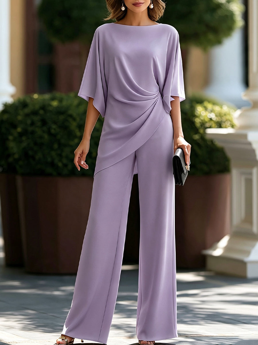Genevieve™ Cape-Sleeve Draped Waist Two-Piece