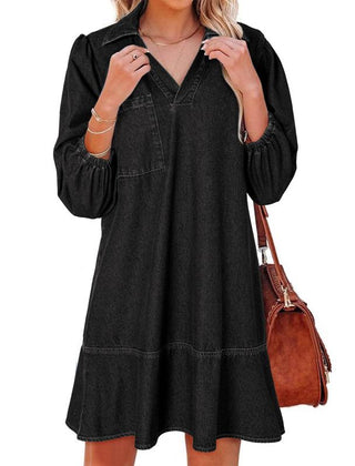 Layla™ Classic Soft Washed Denim Puff Sleeve Dress