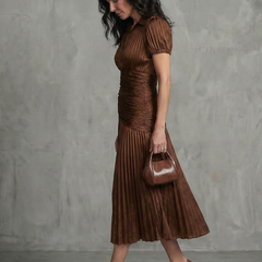 Theodora™ Pleated Waistline Stripe Midi Dress