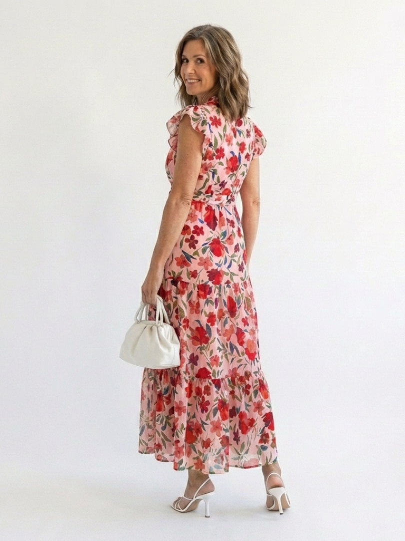 Lila™ Floral V-Neck Tiered Midi Dress