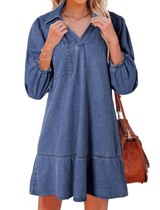 Layla™ Classic Soft Washed Denim Puff Sleeve Dress