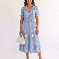 Dakota™ Short Sleeve Striped Tiered Midi Dress