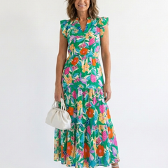 Lila™ Floral V-Neck Tiered Midi Dress