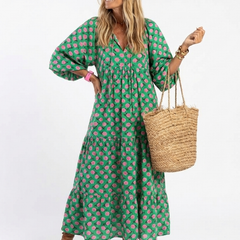 Fiora™ Floral Print V Neck Tiered Midi Dress