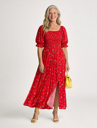 Delphine™ Square Neck Floral Puff Sleeve Midi Dress