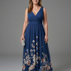 Clarissa™ Sleeveless V Neck Soft Floral Hem Midi Dress