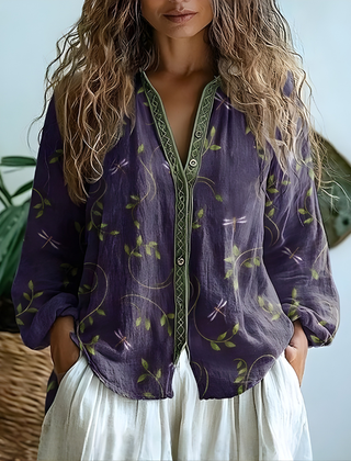 Toinette™ - Vintage Blouse With Leaf Print