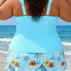 Hallie | Plus Size Tropical Swim Skirt Tankini Set