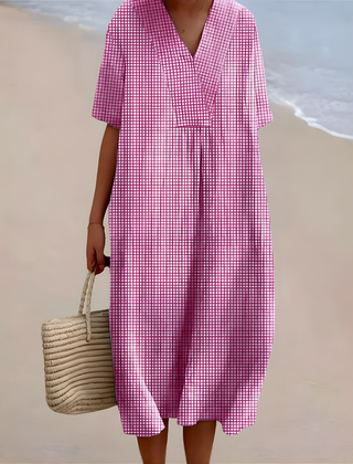 Elina™ | Pink Check Summer Dress