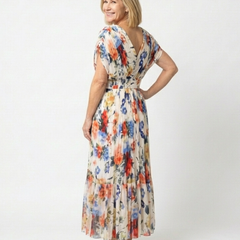 Savannah™ Short Sleeve Pleated Floral Midi Dress
