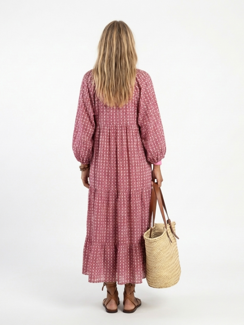 Arlette™ Geometric Print Long Sleeve Midi Dress