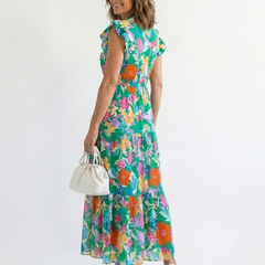 Lila™ Floral V-Neck Tiered Midi Dress