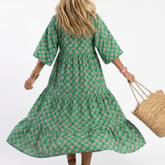 Fiora™ Floral Print V Neck Tiered Midi Dress