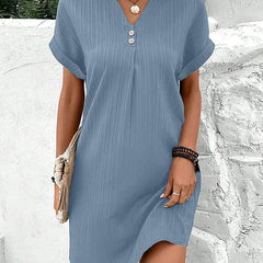 Mireille™ V-Neck Shift Dress with Buttons