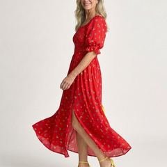 Delphine™ Square Neck Floral Puff Sleeve Midi Dress