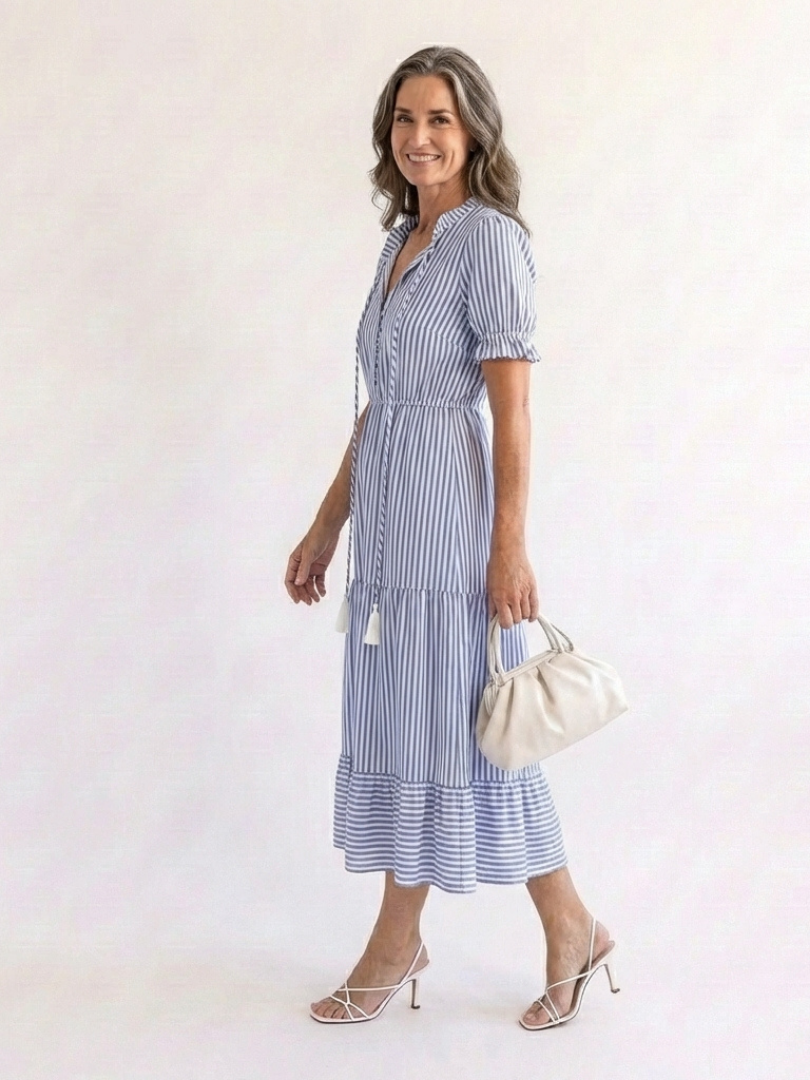 Dakota™ Short Sleeve Striped Tiered Midi Dress