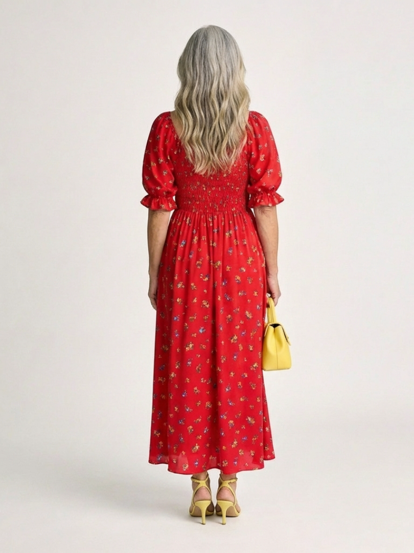 Delphine™ Square Neck Floral Puff Sleeve Midi Dress
