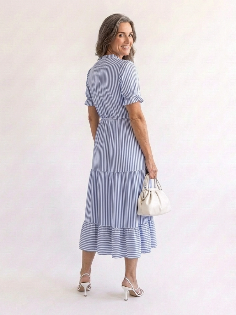 Dakota™ Short Sleeve Striped Tiered Midi Dress