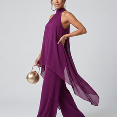 Zareen™ Asymmetric Tunic Top Wide Leg Pants Set