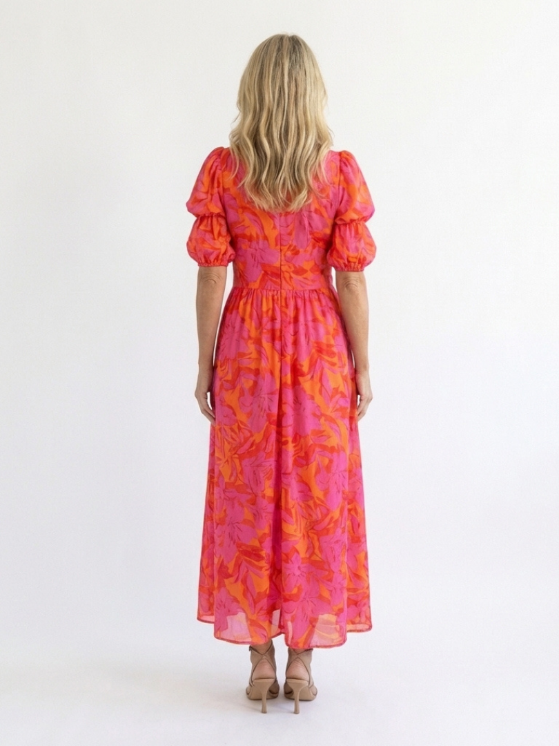 Willow™ Floral V Neck Puff Sleeve Midi Dress