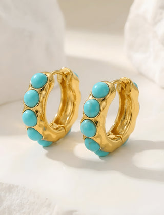 Bold Turquoise Stone Sculpted Hoop Earrings