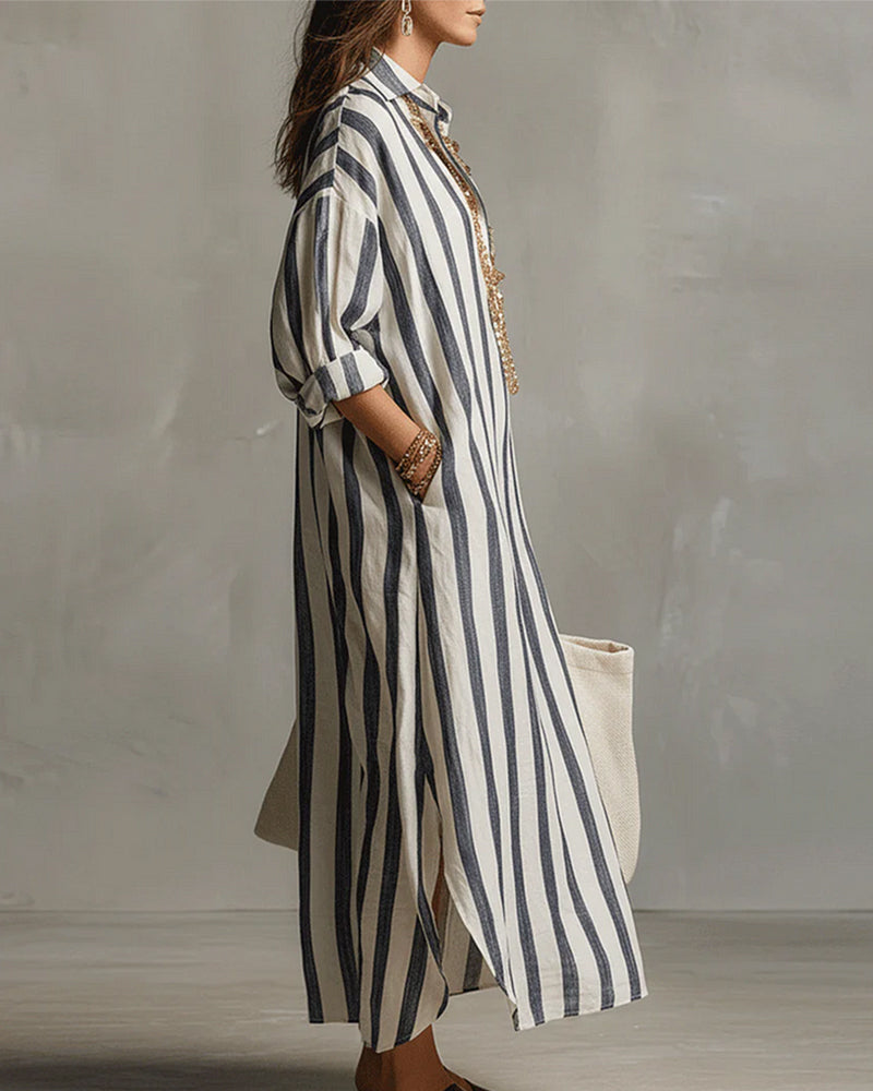Saskia™ Striped Maxi Dress with Lapel Collar