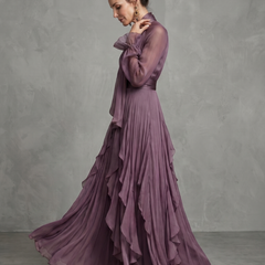 Demetria™ Tie Neck Ruffle Tiered Maxi Dress