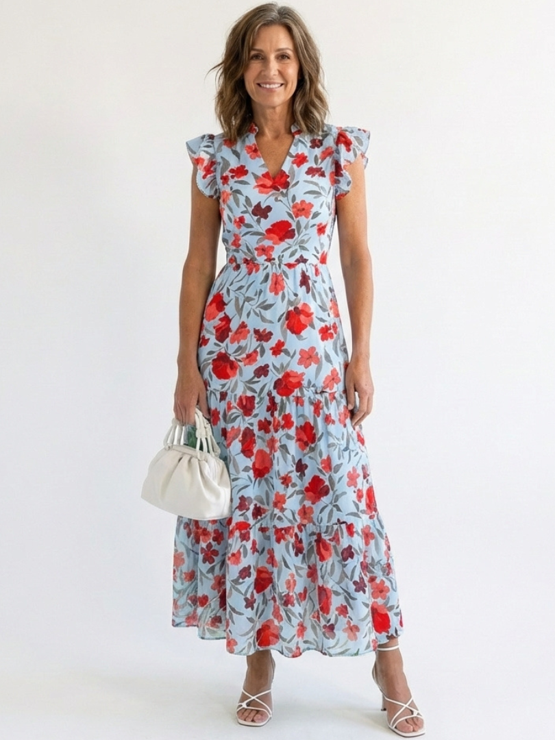 Lila™ Floral V-Neck Tiered Midi Dress