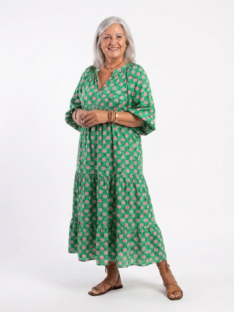 Fiora™ Floral Print V Neck Tiered Midi Dress