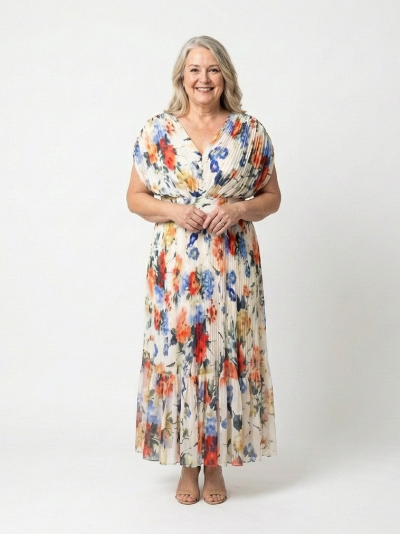 Savannah™ Short Sleeve Pleated Floral Midi Dress