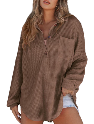 Nova™ Casual Lightweight Button V Neck Tunic Blouse