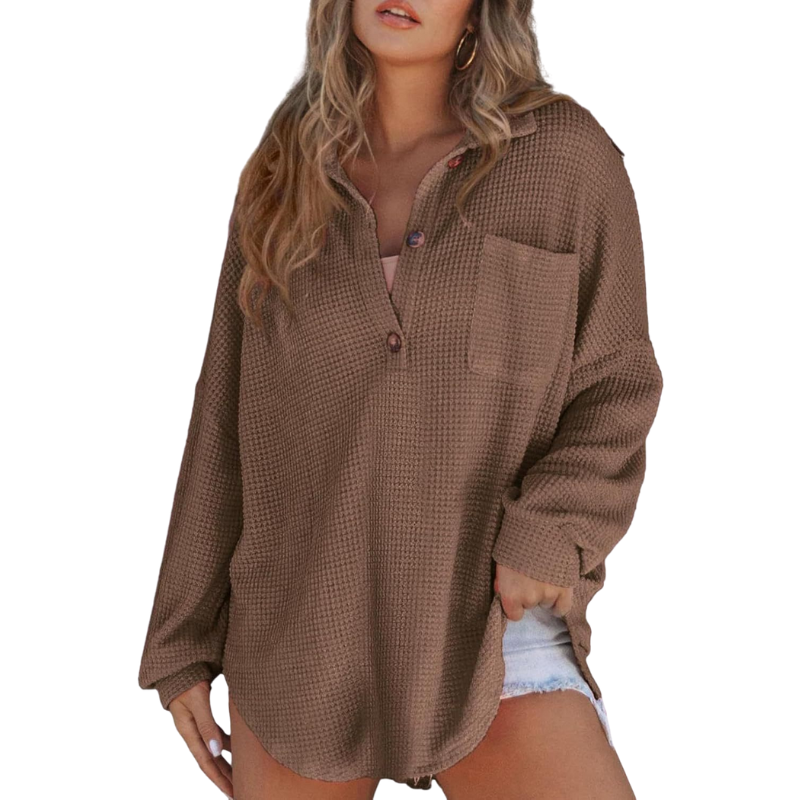 Nova™ Casual Lightweight Button V Neck Tunic Blouse