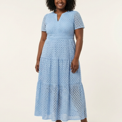 Brielle™ V Neck Short Sleeve Tiered Midi Dress