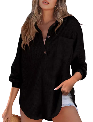 Nova™ Casual Lightweight Button V Neck Tunic Blouse