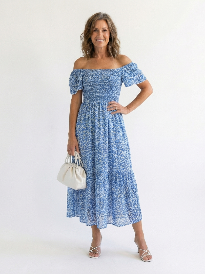 Odette™ Off Shoulder Floral Smocked Midi Dress