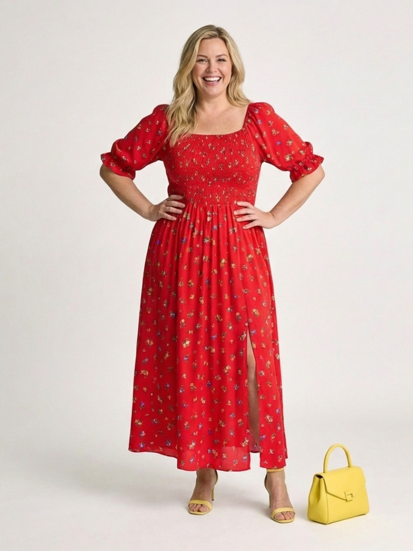 Delphine™ Square Neck Floral Puff Sleeve Midi Dress