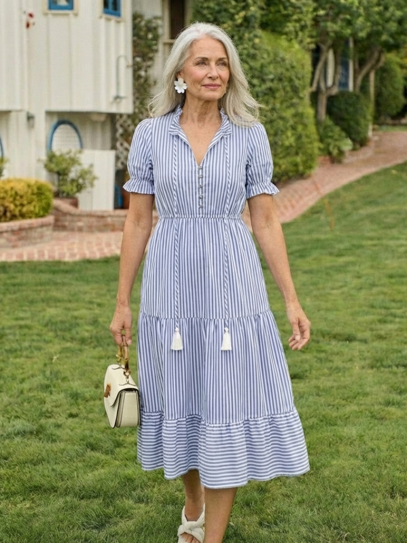 Dakota™ Short Sleeve Striped Tiered Midi Dress