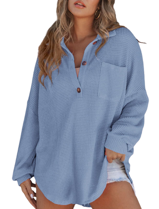 Nova™ Casual Lightweight Button V Neck Tunic Blouse