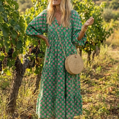 Fiora™ Floral Print V Neck Tiered Midi Dress