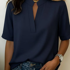 Margaux™ Chic V-Neck Blouse with Gold Detail