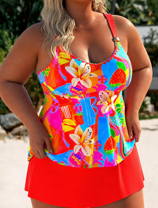 Daisy | Plus Size Tropical Tankini Skirt Set