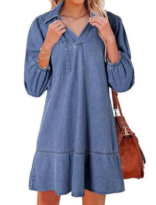 Layla™ Classic Soft Washed Denim Puff Sleeve Dress