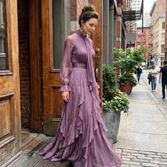 Demetria™ Tie Neck Ruffle Tiered Maxi Dress