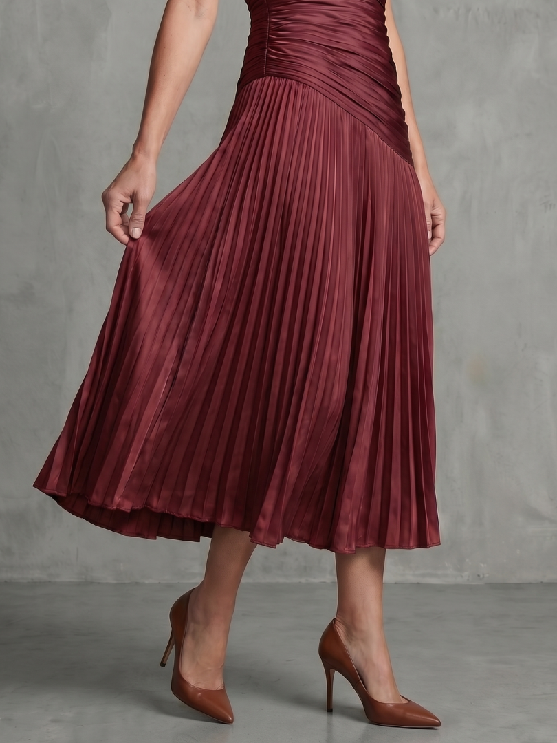 Theodora™ Pleated Waistline Stripe Midi Dress
