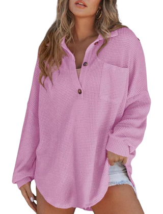 Nova™ Casual Lightweight Button V Neck Tunic Blouse