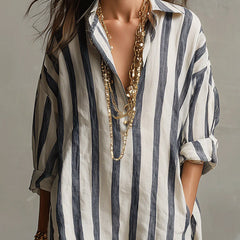 Saskia™ Striped Maxi Dress with Lapel Collar
