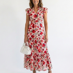 Lila™ Floral V-Neck Tiered Midi Dress