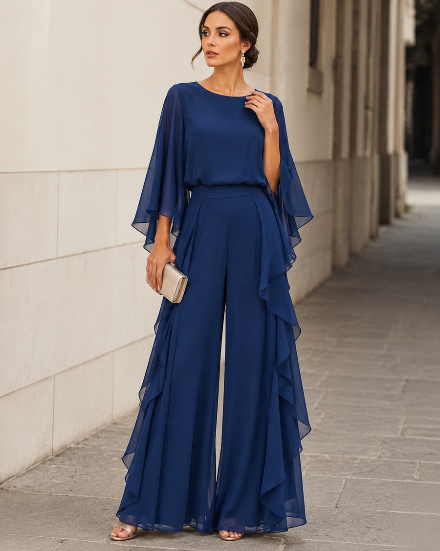 Lenorah™ Cape-Sleeve Top and Ruffled Skirt Two-Piece Set
