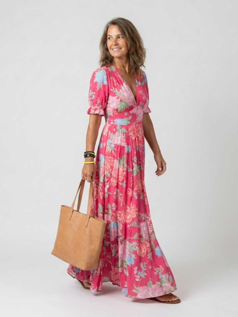 Ione™ Short Sleeve V Neck Floral Midi Dress